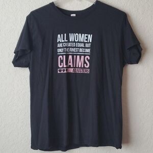 4/$20 Claims Adjuster female tshirt 3X faded black